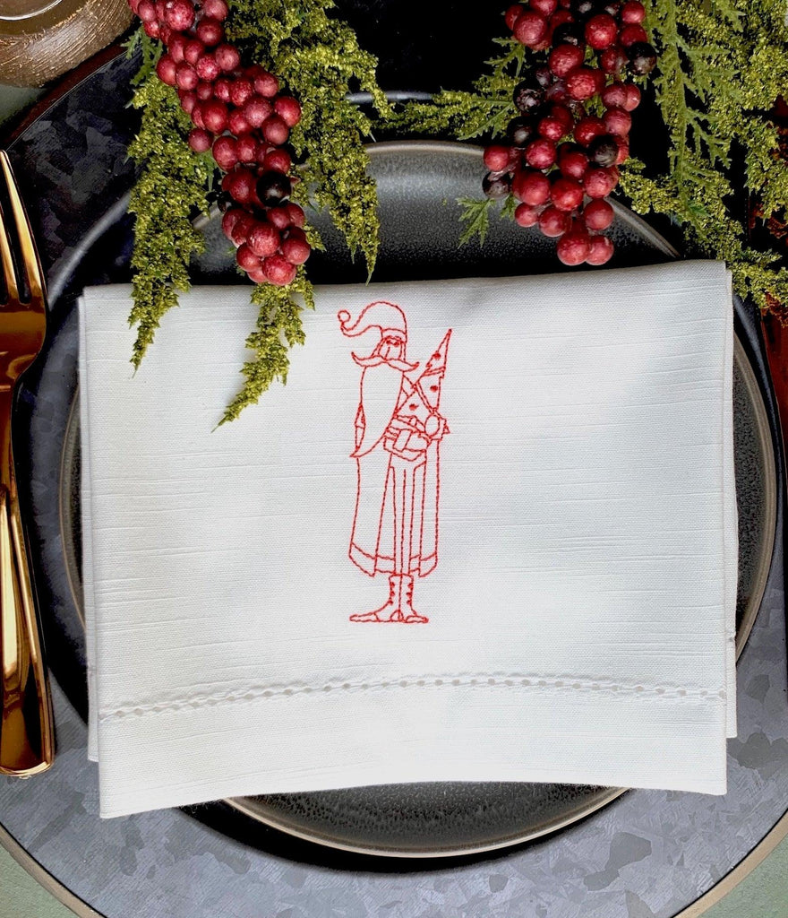Vintage Santa Claus Victorian Christmas Napkins - Set of 4 napkins - White Tulip Embroidery