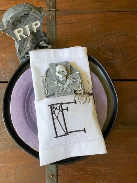 Spider Web Halloween Monogrammed Cloth Dinner Napkins - Set of 4 napkins - White Tulip Embroidery