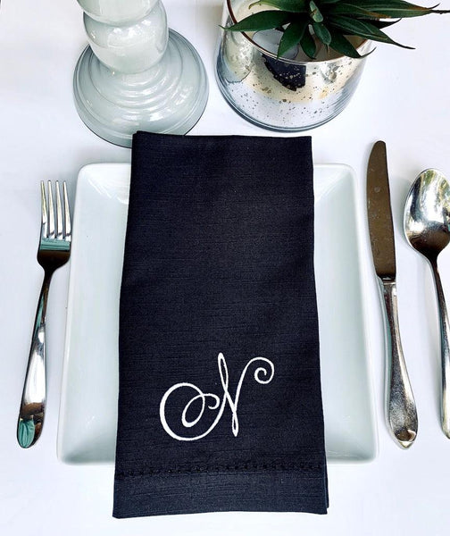 Wendy Monogrammed Cloth Dinner Napkins - Set of 4 napkins - White Tulip Embroidery