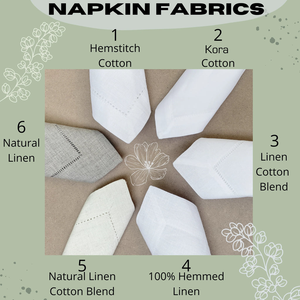 Tropical Garden Leaf Monogrammed Cloth Dinner Napkins - Set of 4 napkins - White Tulip Embroidery