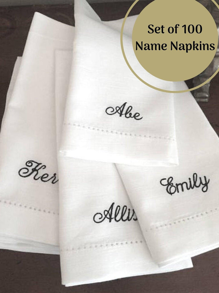 75 Bulk Monogrammed Cloth Napkins – White Tulip Embroidery