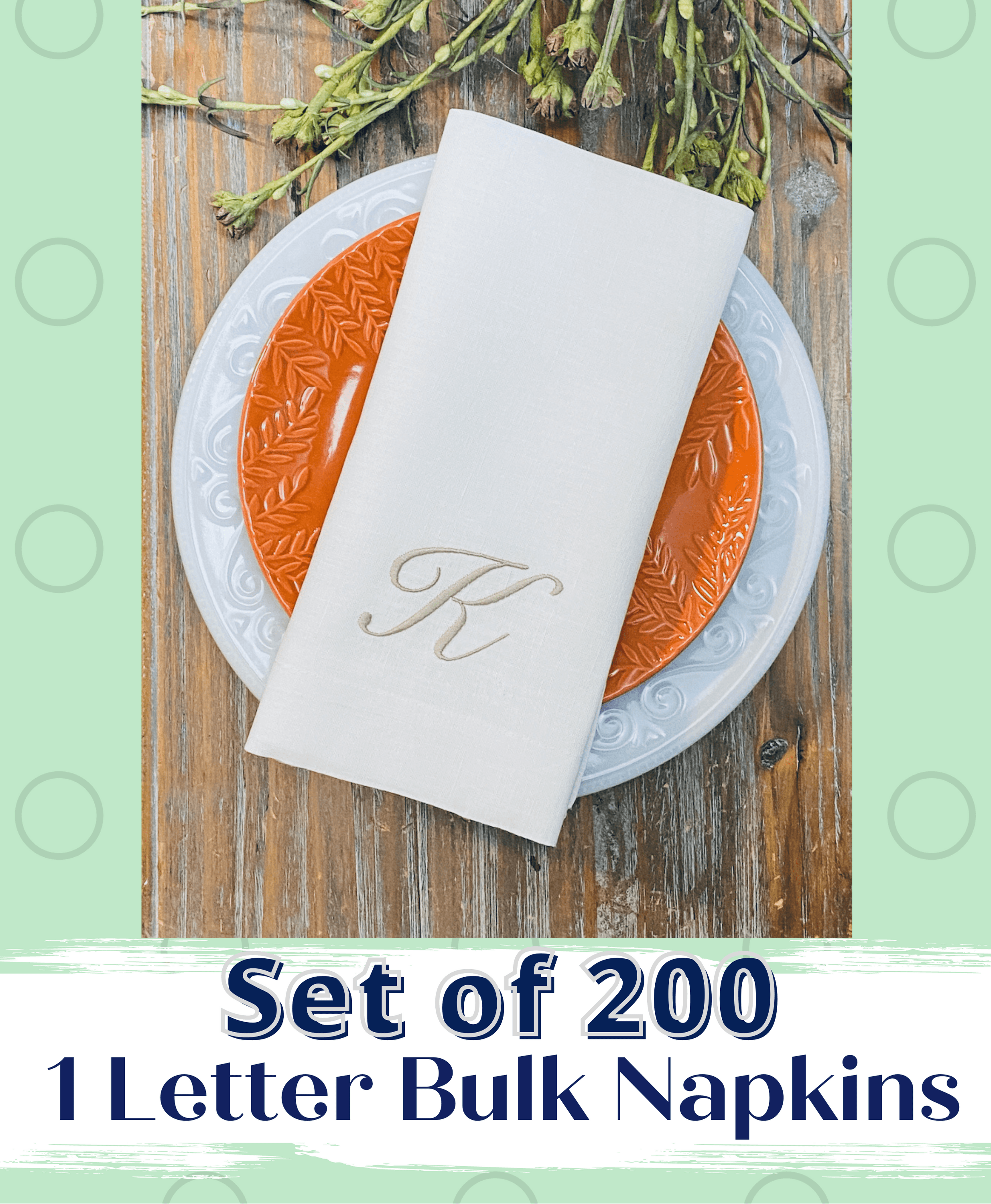 200 Bulk Wedding Monogrammed Cloth Napkins