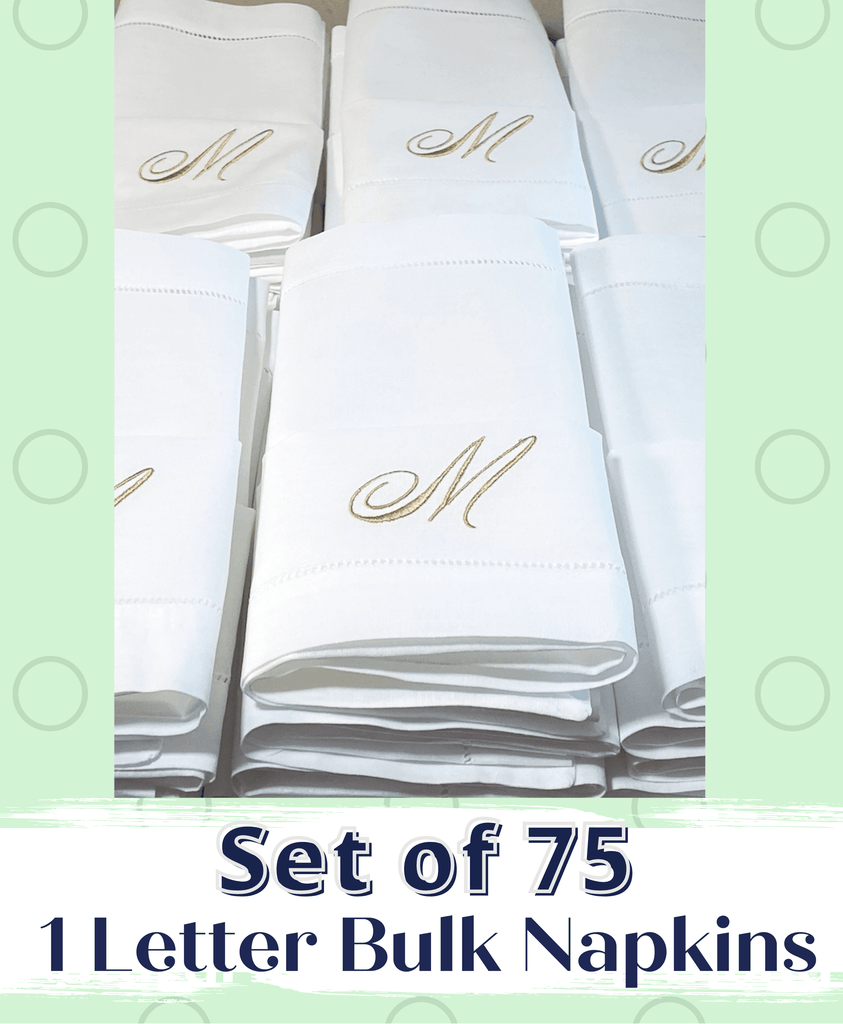 150 Bulk Monogrammed Cloth Napkins – White Tulip Embroidery