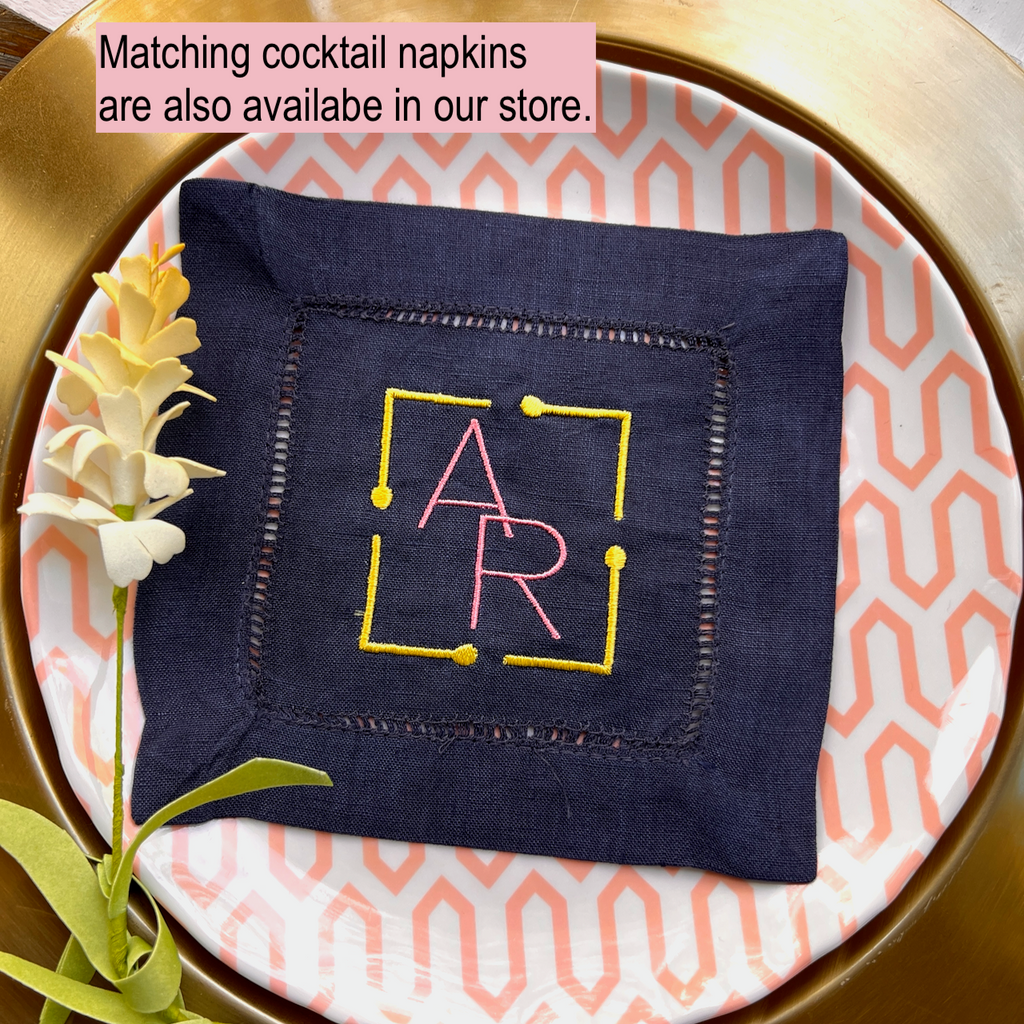 Classic Border Monogrammed Cloth Dinner Napkins - Set of 4 napkins - White Tulip Embroidery