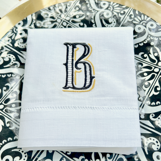 Vintage Monogrammed Embroidered Cloth Napkins - White Tulip Embroidery