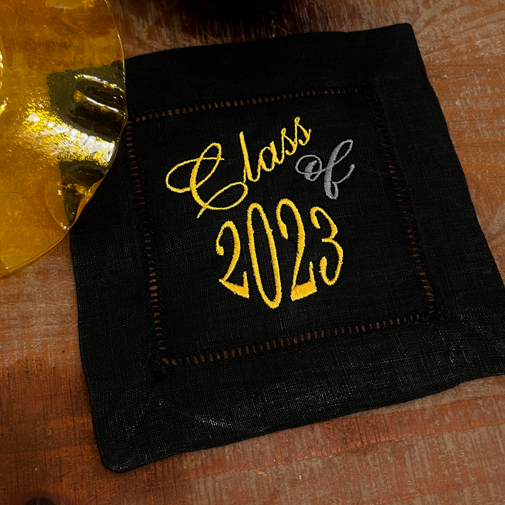 Class of 2023 Graduation Cocktail Napkins, 2023 Cocktail Cloth Napkins, Graduation Cloth Napkins - White Tulip Embroidery