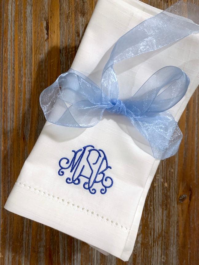 Abigail Monogrammed Embroidered Cloth Napkins - Set of 4 napkins - White Tulip Embroidery