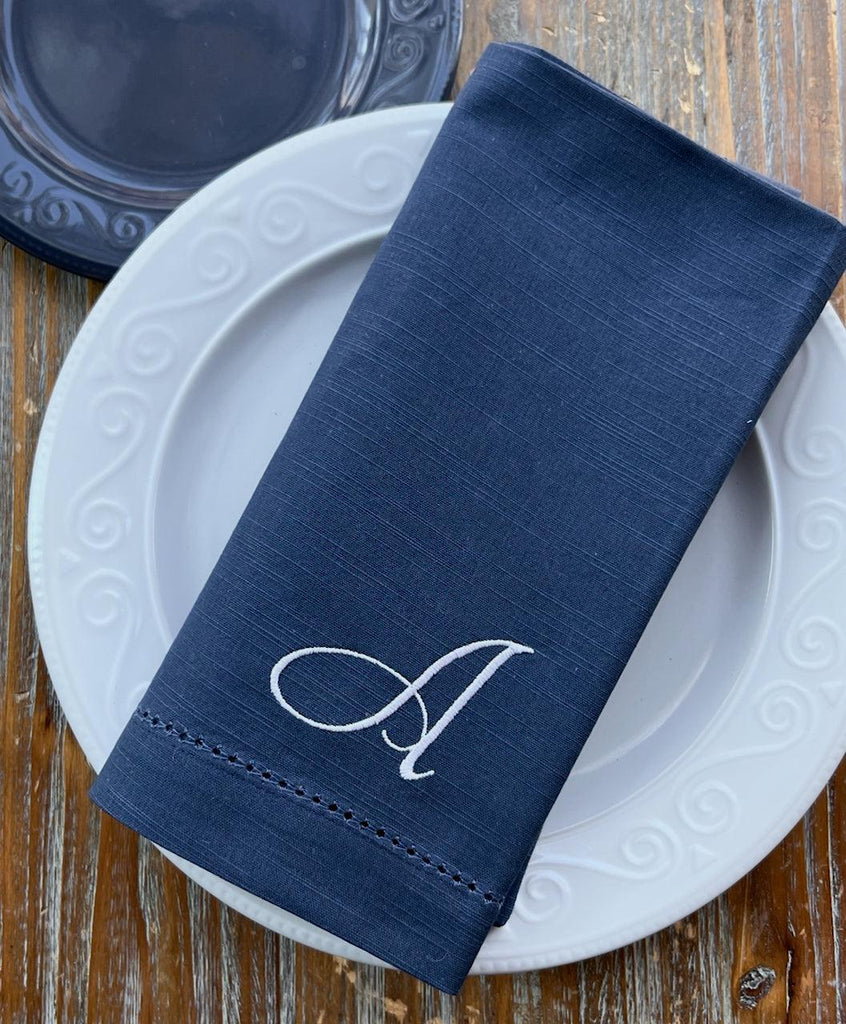 Amanda Script Monogrammed Cloth Dinner Napkins - Set of 4 napkins - White Tulip Embroidery