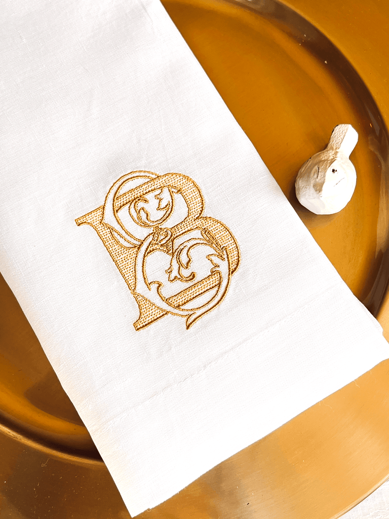 Antique Chic Monogrammed Cloth Dinner Napkins - Set of 4 napkins - White Tulip Embroidery
