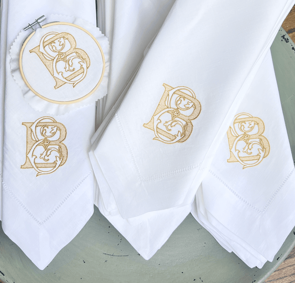 Filigree Monogrammed Linen Dinner Napkins