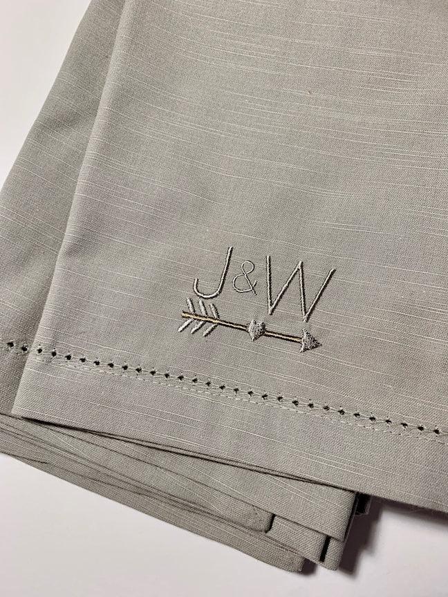 Arrow Monogrammed Napkins - Set of 4 Duogram Napkins - White Tulip Embroidery