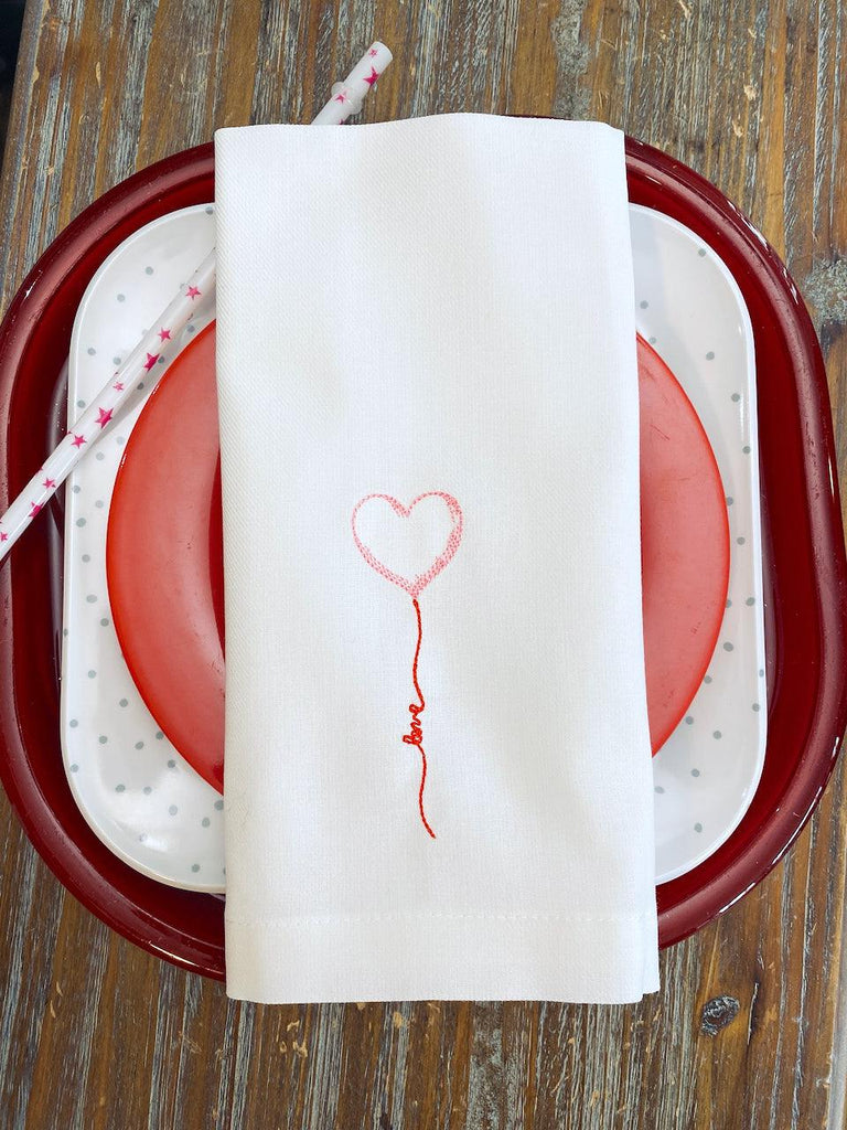 Balloon Love Heart Valentine's Day Cloth Napkins - White Tulip Embroidery