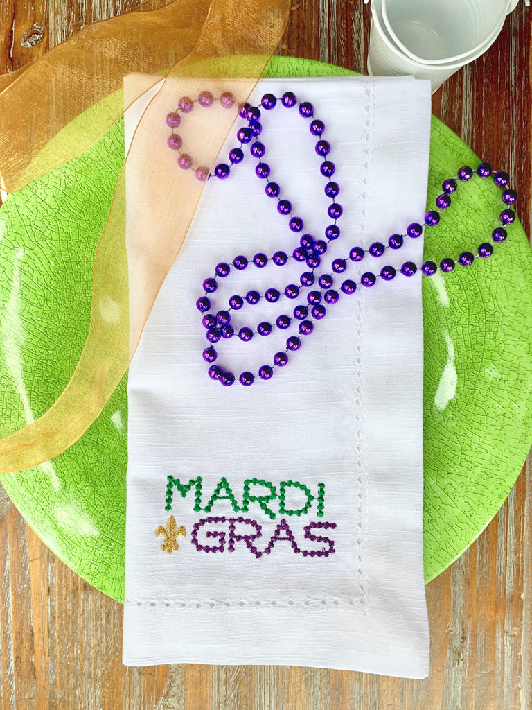 Bead Mardi Gras Napkins - Set of 4 napkins - White Tulip Embroidery
