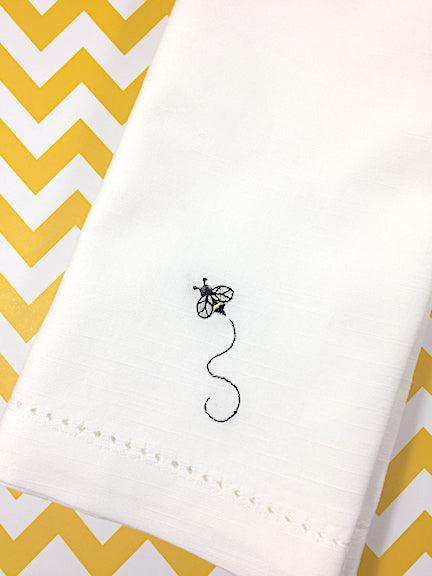 Bee Embroidered Cloth Napkins - Set of 4 napkins - White Tulip Embroidery