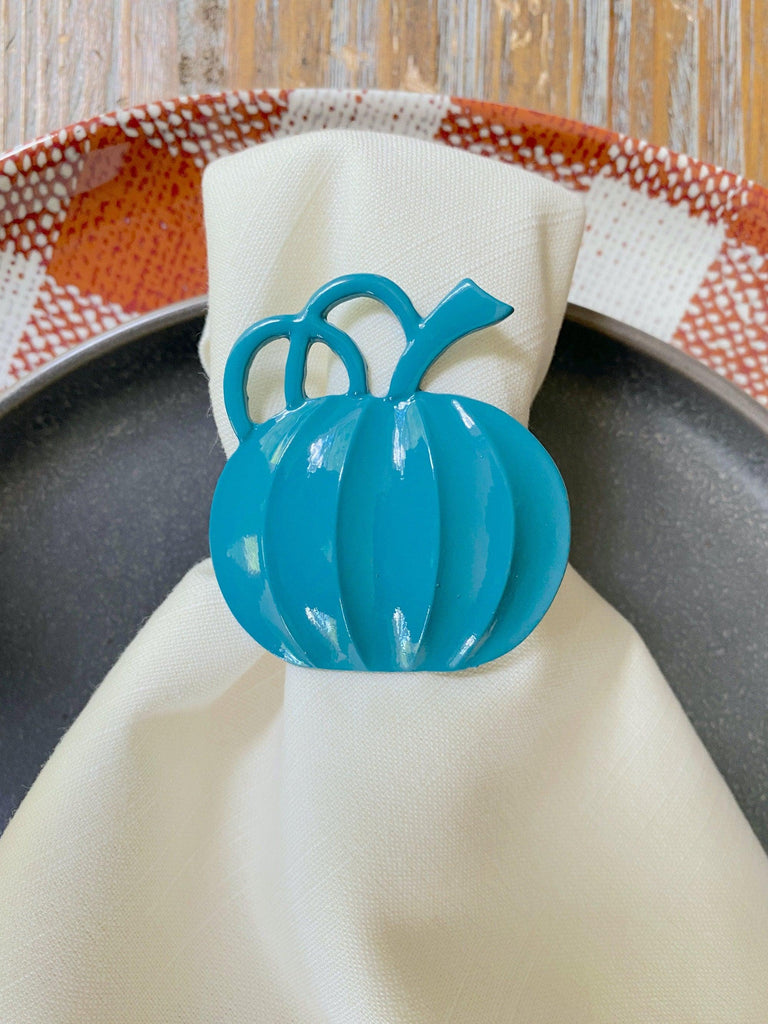 Blue Pumpkin Metal Napkin Rings, Set of 6, Halloween napkin rings, thanksgiving napkin rings - White Tulip Embroidery