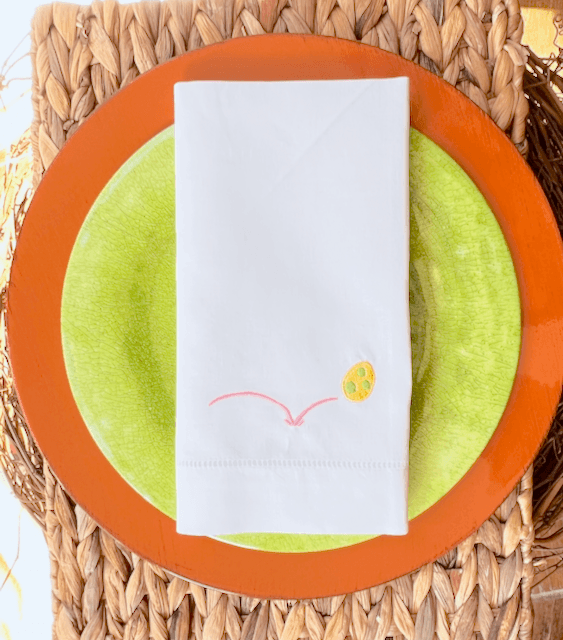 Bouncing Easter Egg Embroidered Cloth Napkins - White Tulip Embroidery
