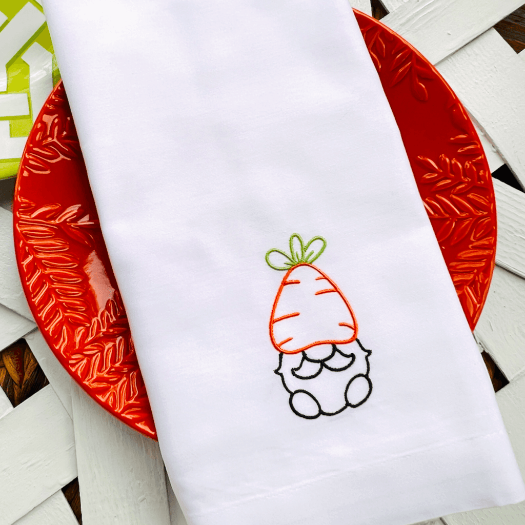 Carrot Easter Gnome Cloth Napkins - Set of 4 napkins - White Tulip Embroidery