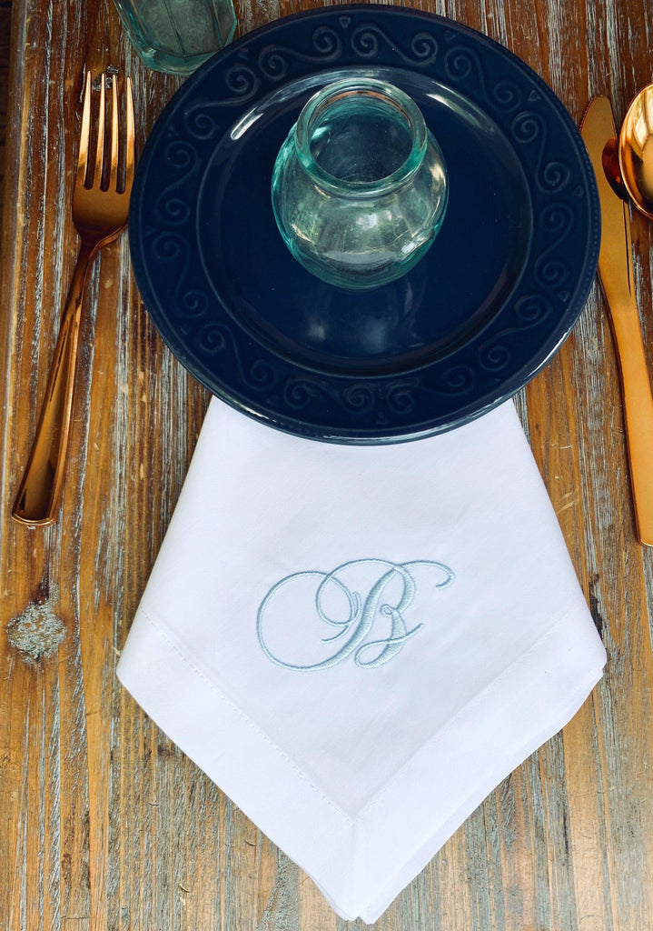 Chopin Monogrammed Embroidered Cloth Dinner Napkins - Set of 4 napkins - White Tulip Embroidery