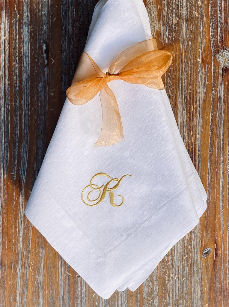 Chopin Monogrammed Embroidered Cloth Dinner Napkins - Set of 4 napkins - White Tulip Embroidery