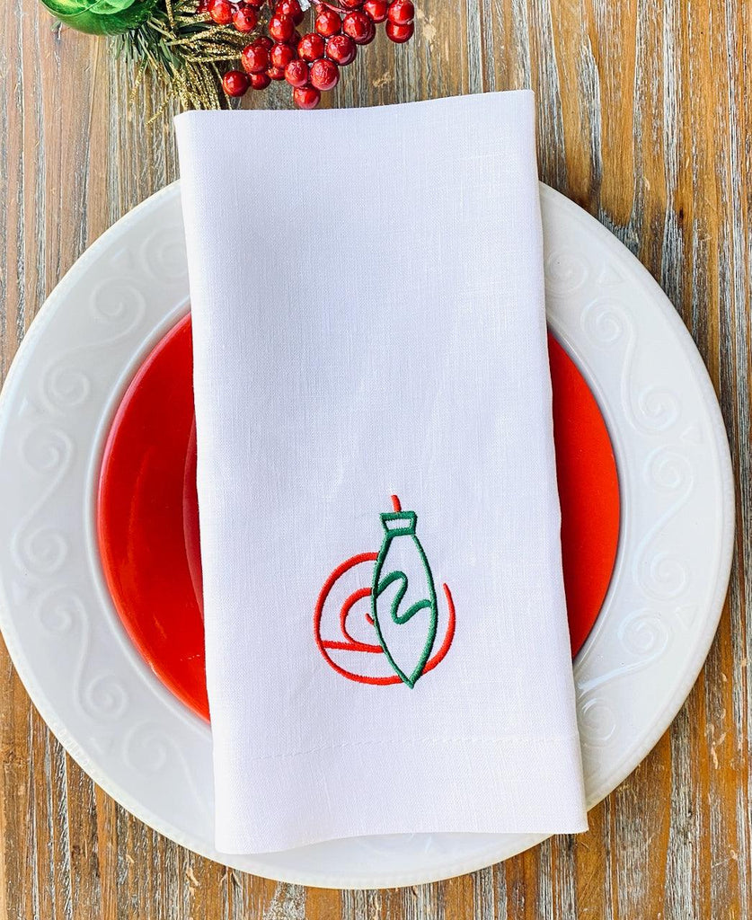 Christmas Ornament Cloth Napkins - Set of 4 napkins - White Tulip Embroidery