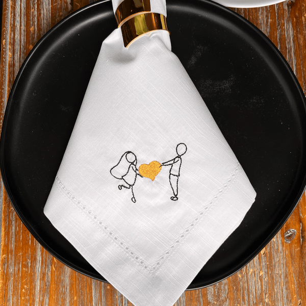 Monogram Embroidered Grey Linen Napkins For Anniversary