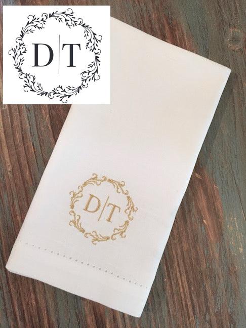 Digitizing Wedding Monogram - Custom Wedding Monogram Cloth Napkins - White Tulip Embroidery