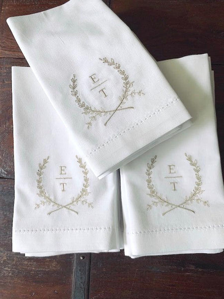 Digitizing Wedding Monogram - Custom Wedding Monogram Cloth Napkins - White Tulip Embroidery