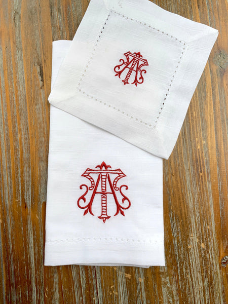 Digitizing Wedding Monogram - Custom Wedding Monogram Cloth Napkins - White Tulip Embroidery