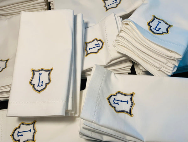 Digitizing Wedding Monogram - Custom Wedding Monogram Cloth Napkins - White Tulip Embroidery