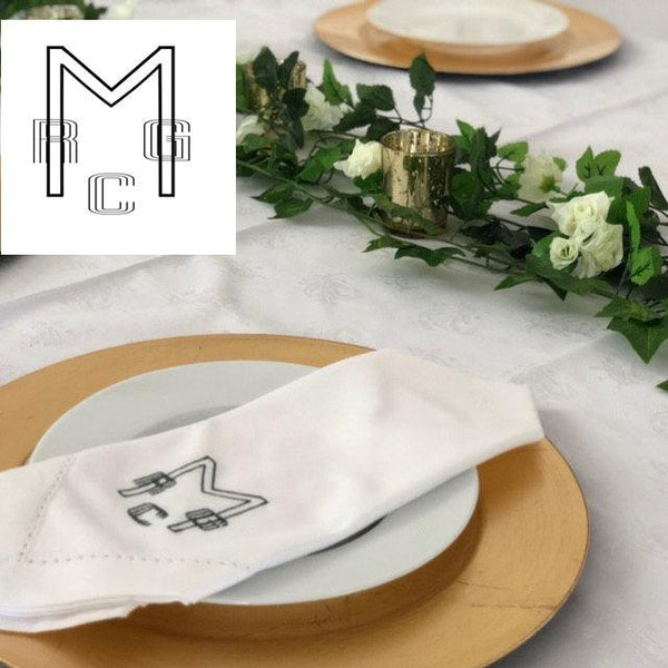 Digitizing Wedding Monogram - Custom Wedding Monogram Cloth Napkins - White Tulip Embroidery