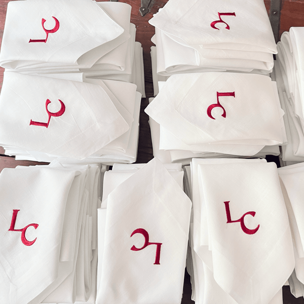 Digitizing Wedding Monogram - Custom Wedding Monogram Cloth Napkins - White Tulip Embroidery