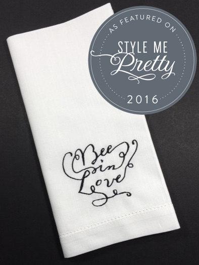 Digitizing Wedding Monogram - Custom Wedding Monogram Cloth Napkins - White Tulip Embroidery