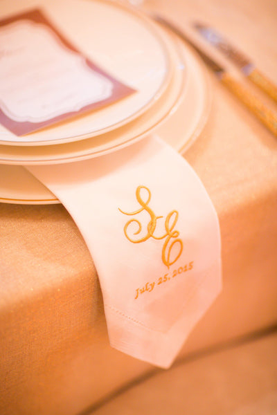 Digitizing Wedding Monogram - Custom Wedding Monogram Cloth Napkins - White Tulip Embroidery