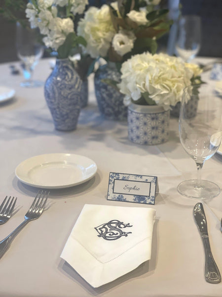 Digitizing Wedding Monogram - Custom Wedding Monogram Cloth Napkins - White Tulip Embroidery