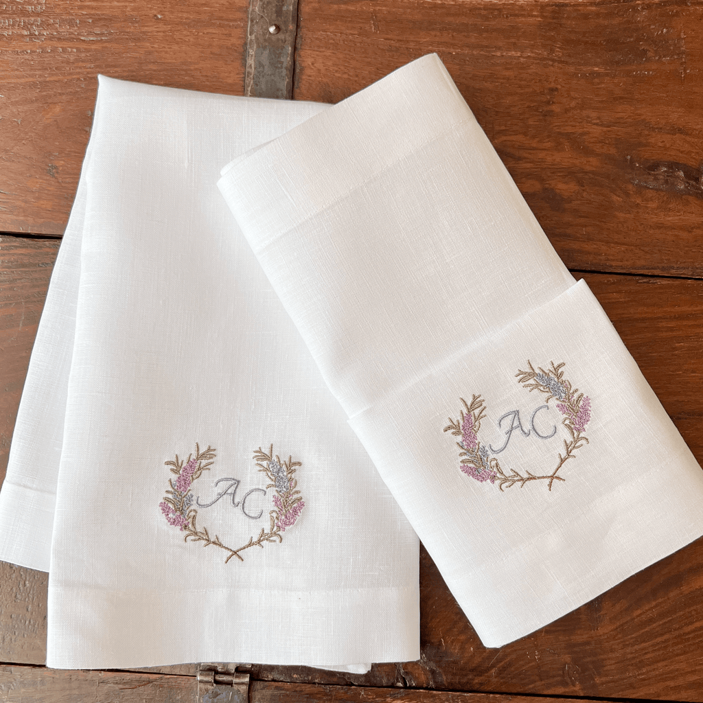Digitizing Wedding Monogram - Custom Wedding Monogram Cloth Napkins - White Tulip Embroidery