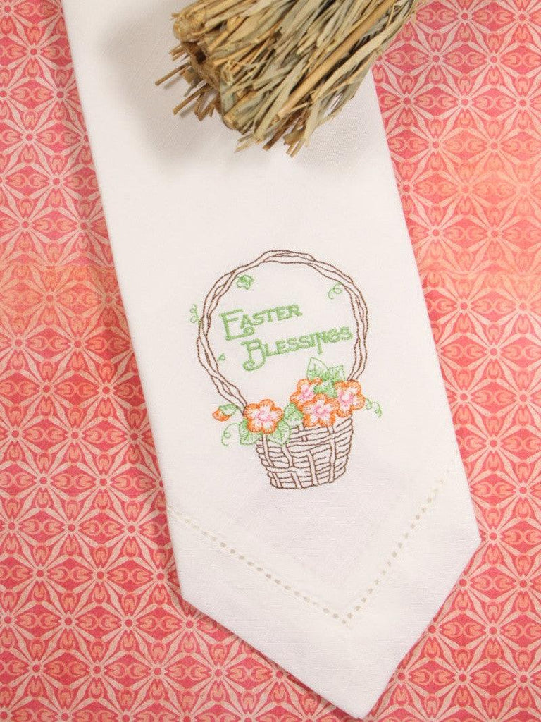 Easter Blessings Basket Embroidered Cloth Napkins - Set of 4 napkins - White Tulip Embroidery