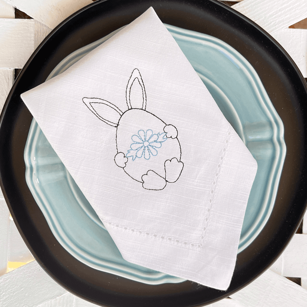 Easter Bunny Egg Embroidered Cloth Napkins - Set of 4 - White Tulip Embroidery
