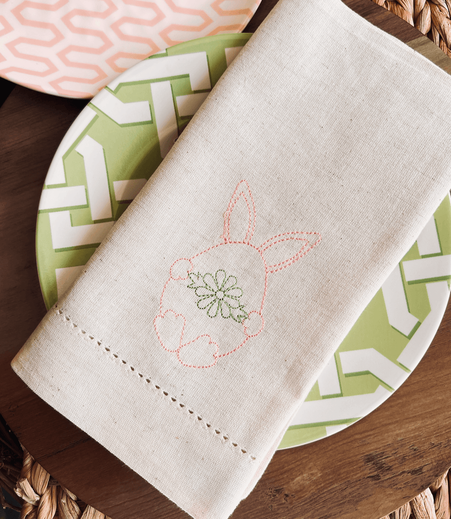 Easter Bunny Egg Embroidered Cloth Napkins - Set of 4 - White Tulip Embroidery