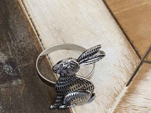 Easter Bunny Napkin Rings, Set of 6, Silver Easter napkin rings - White Tulip Embroidery