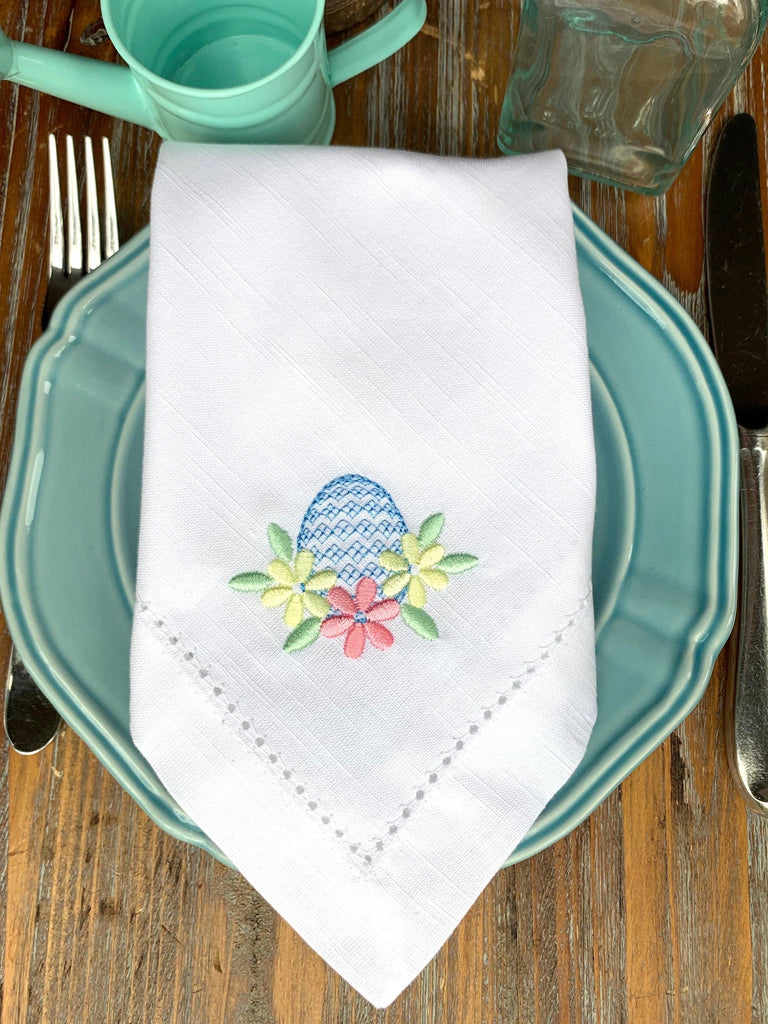Easter Egg Embroidered Cloth Napkins - Set of 4 napkins - White Tulip Embroidery