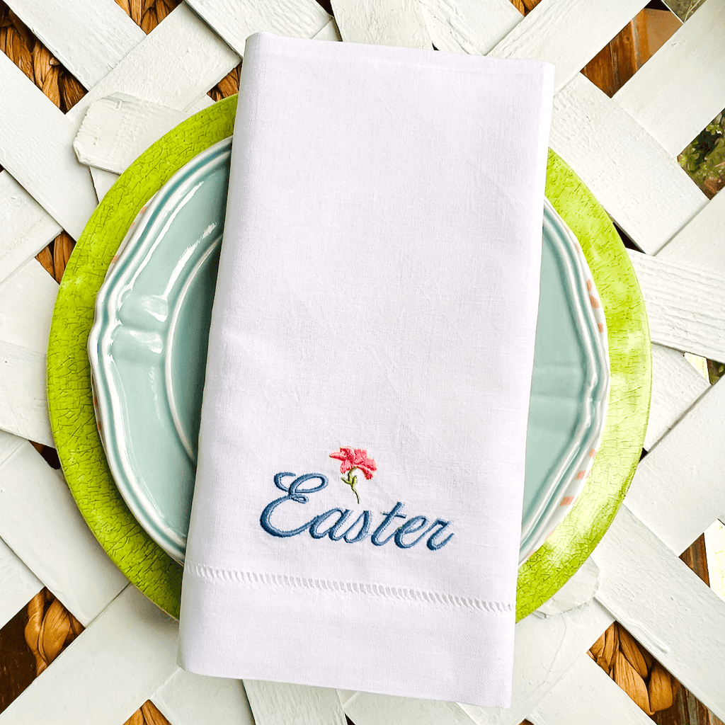 Easter Floral Embroidered Cloth Napkins - Set of 4 napkins - White Tulip Embroidery