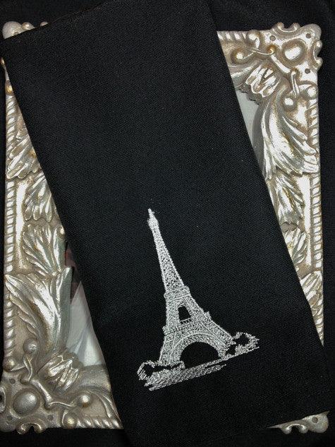 Eiffel Tower Embroidered Cloth Napkins - Set of 4 napkins - White Tulip Embroidery
