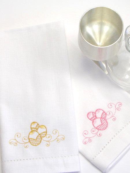 Elegant Easter Egg Embroidered Cloth Napkins - Set of 4 napkins - White Tulip Embroidery