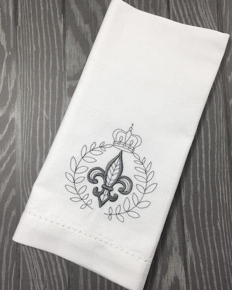 Fleur De Lis Mardi Gras Cloth Napkins - Set of 4 napkins - White Tulip Embroidery