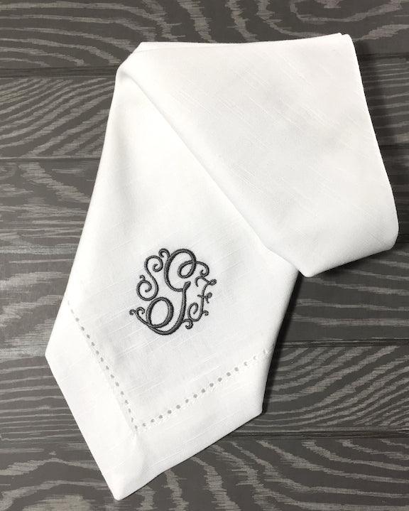 Florence Monogrammed Cloth Dinner Napkins - Set of 4 napkins - White Tulip Embroidery