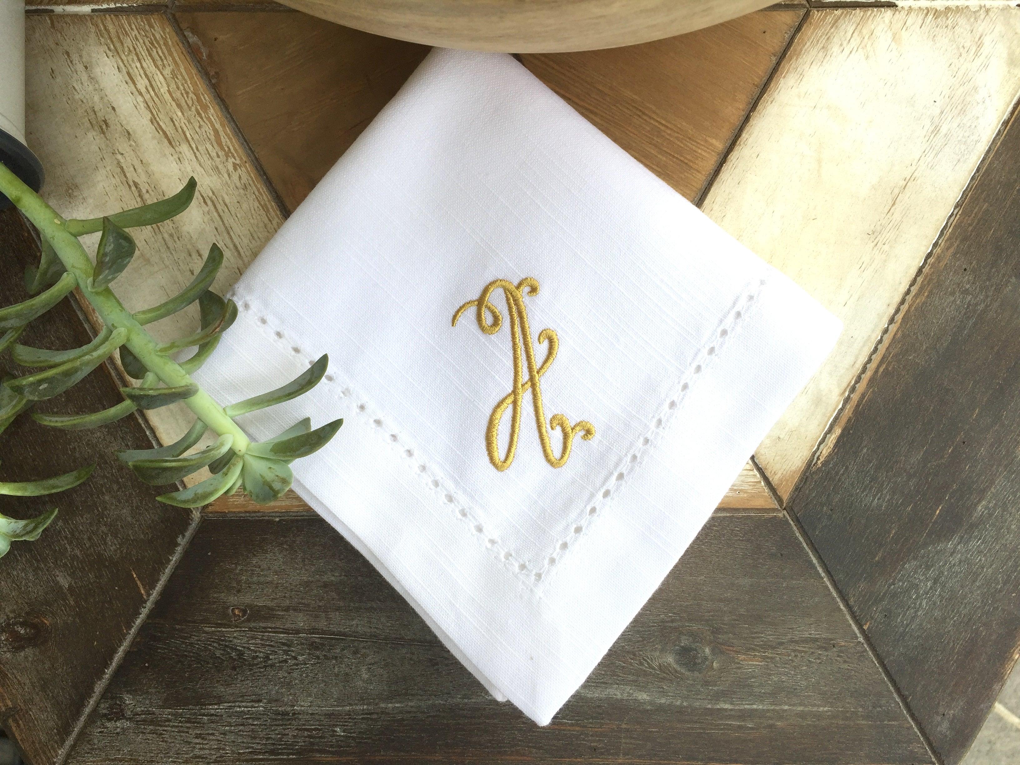 Florence Monogrammed Cloth Dinner Napkins - Set of 4 napkins – White Tulip  Embroidery