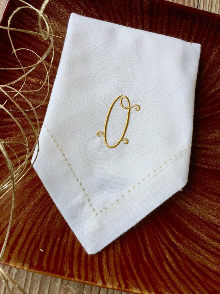 Florence Monogrammed Cloth Napkins - Set of 4 napkins - White Tulip Embroidery