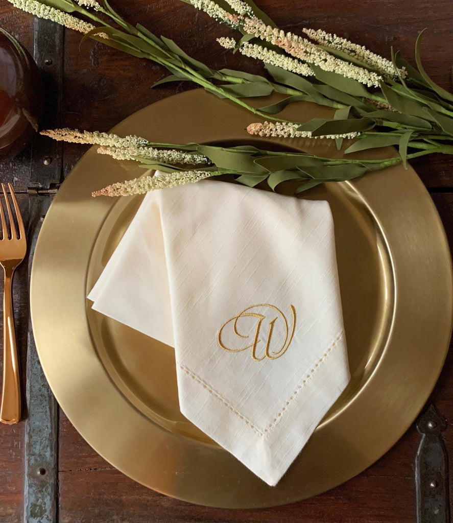 Formal Style Monogrammed Cloth Dinner Napkins - Set of 4 napkins - White Tulip Embroidery