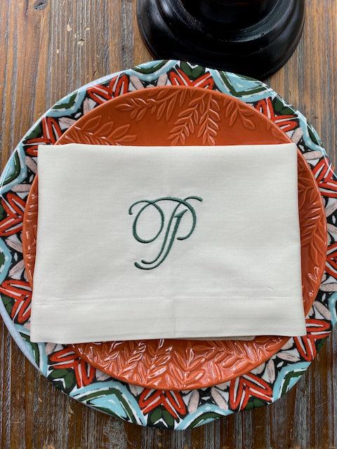 Formal Style Monogrammed Cloth Dinner Napkins - Set of 4 napkins - White Tulip Embroidery