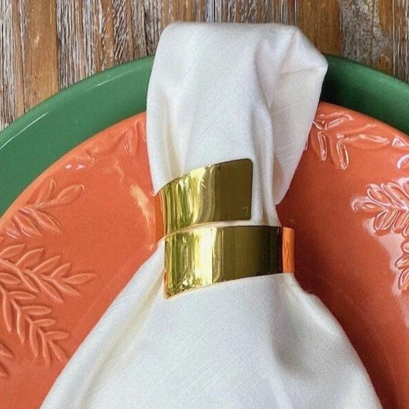 Gold Wrap Napkin Rings, Set of 4, Swirling gold colored napkins rings - White Tulip Embroidery